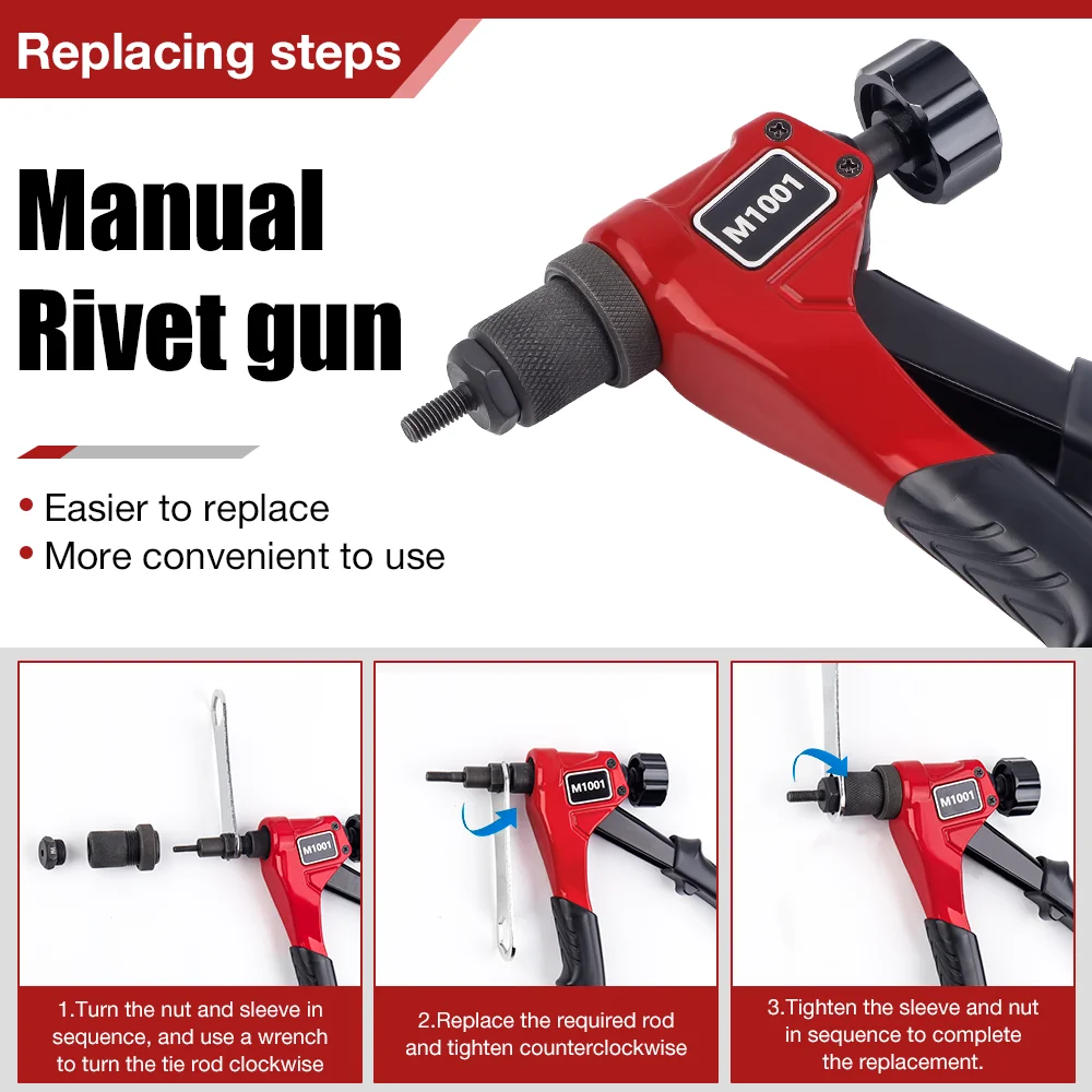 手動リベットナットガン、M3 M4 M5 M6 家庭用多仕様リベッティングマシン、ポータブル多機能リベッティングツール、インサートリベットナットクイックリベッティングツール