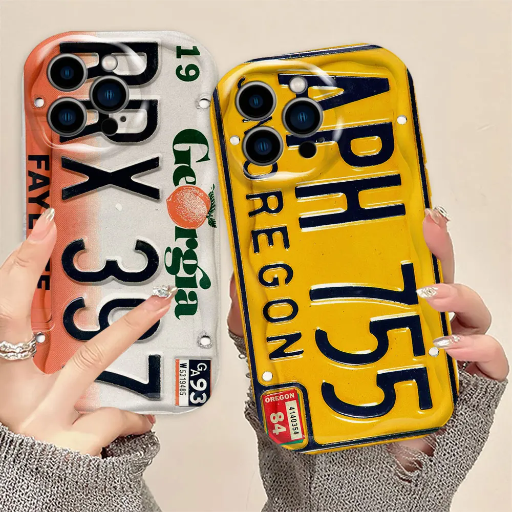 Interesting Car License Plate Numbers 3D Wave Phone Case For Iphone Apple 15 14 13 12 Mini 11 X XS XR 8 7 SE 6 6S Pro Max Case