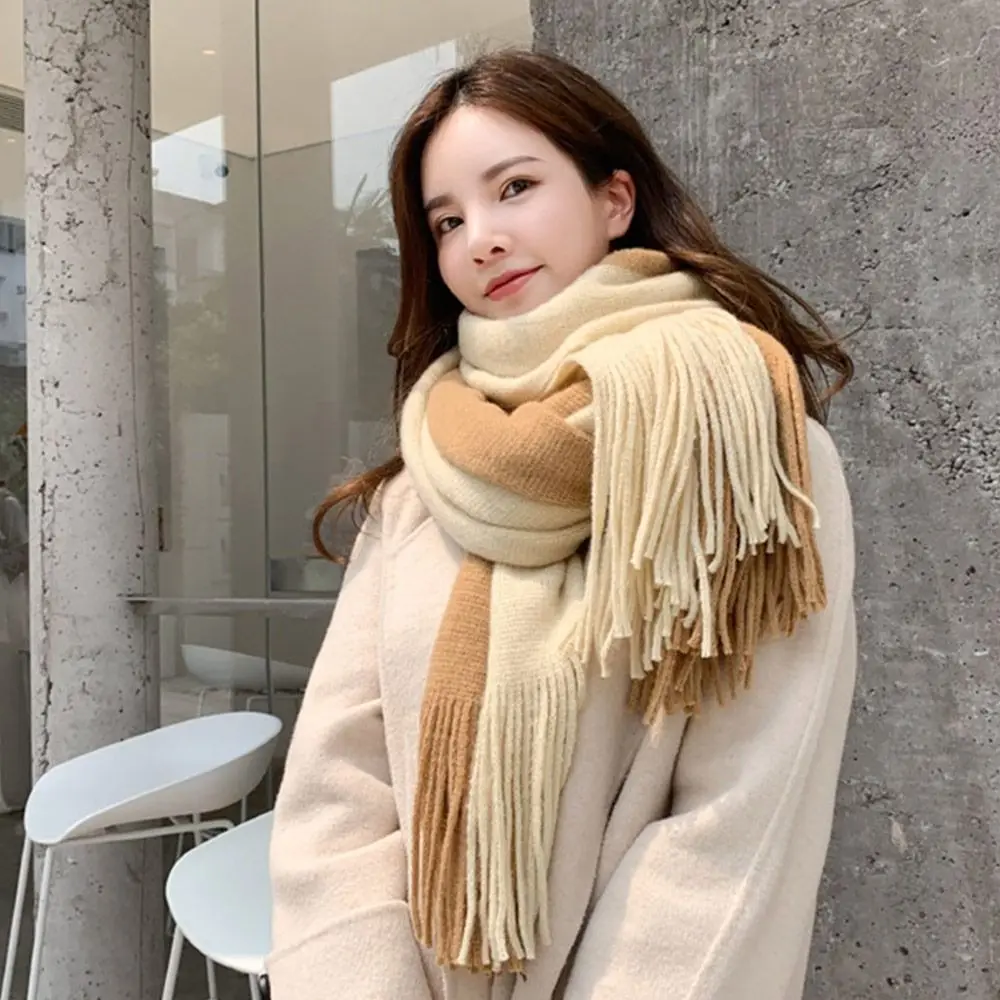 

Модное украшение, двухцветный шарф из искусственного кашемира, длинная утолщенная шаль для защиты шеи, удобная женская шаль, накидки для холодной погоды