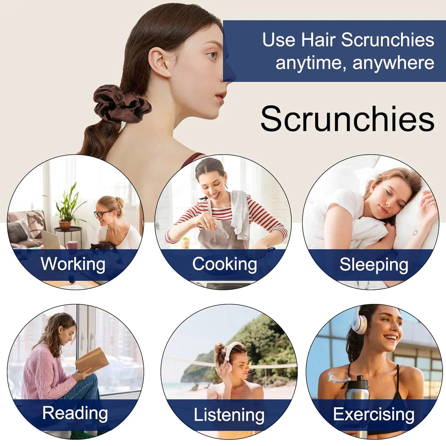 5Pcs Scrunchies Frauen Haar Krawatten Große Seide Satin Scrunchy Haar Bands Elastische Haar Zubehör Weiche Große Scrunchies Für Mädchen frauen – Detail 2