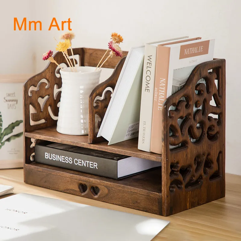 

Creative Retro Solid Wood Desktop Storage Rack Desk Shelf Wooden File Holder