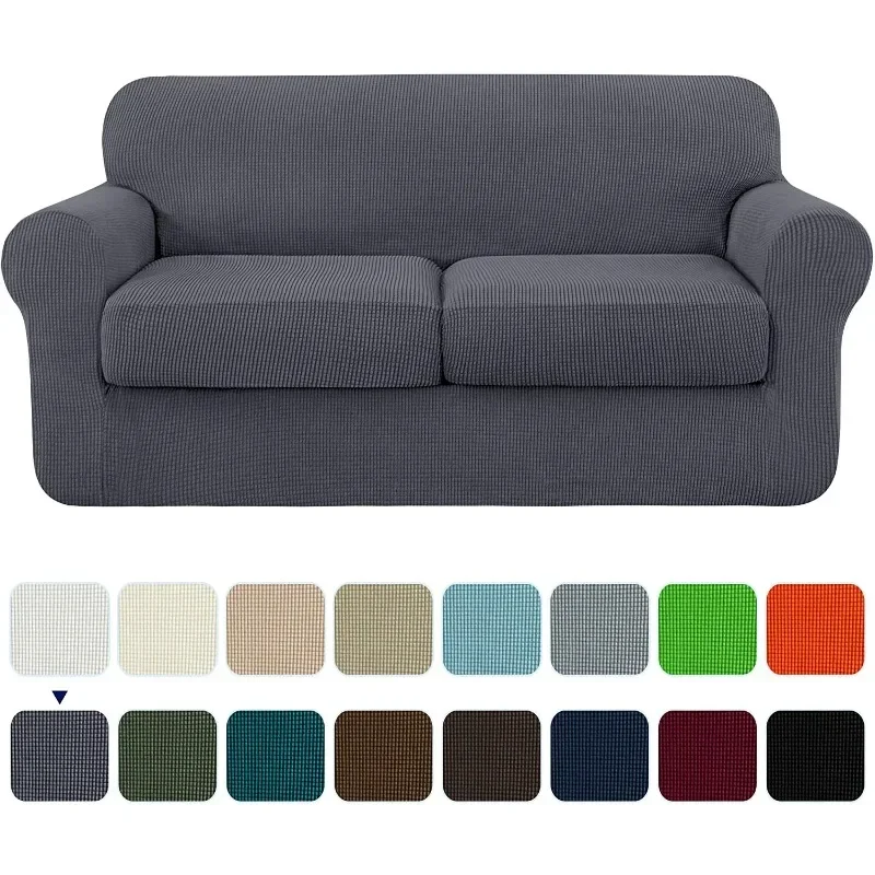 

3-Piece High Spandex Textured Grid Sofa Slipcover, Separate Cushion Cover(Gray, Loveseat) Free shippment