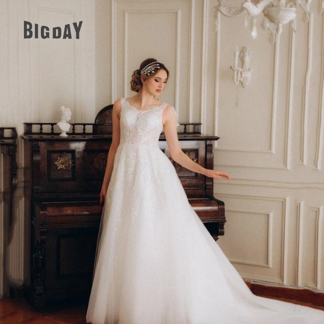 Vestido de casamento requintado mulher cinta de espaguete a linha o pescoço rendas apliques trem vestidos de noiva tule vestidos de novia personalizado