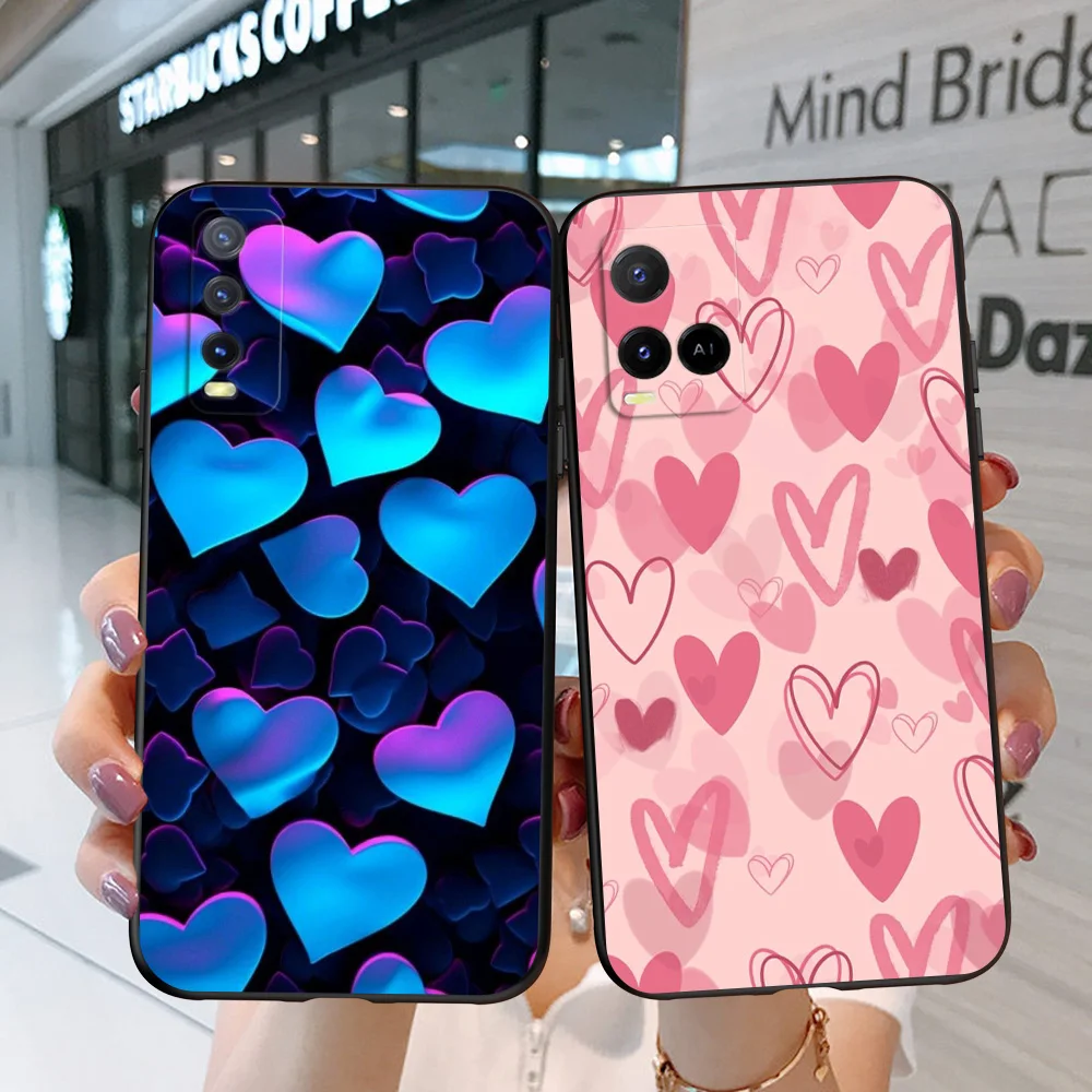 Black Tpu Case For Vivo V5 V5S V7 V9 Youth V11 V11i V15 V17 NEO V20 E V21 V21E V23 V23E PRO 4G 5G Love Heart Design