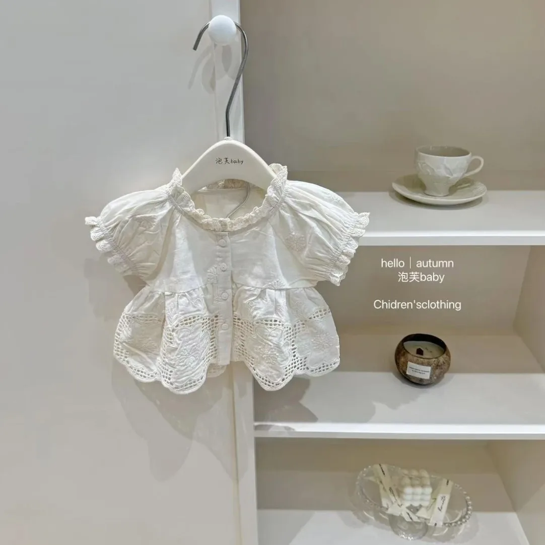 Girls' Summer Set 2025 New Style Baby Girls' Fashionable Summer Short sleeved Red Skirt Doll Shirt Two Piece Set