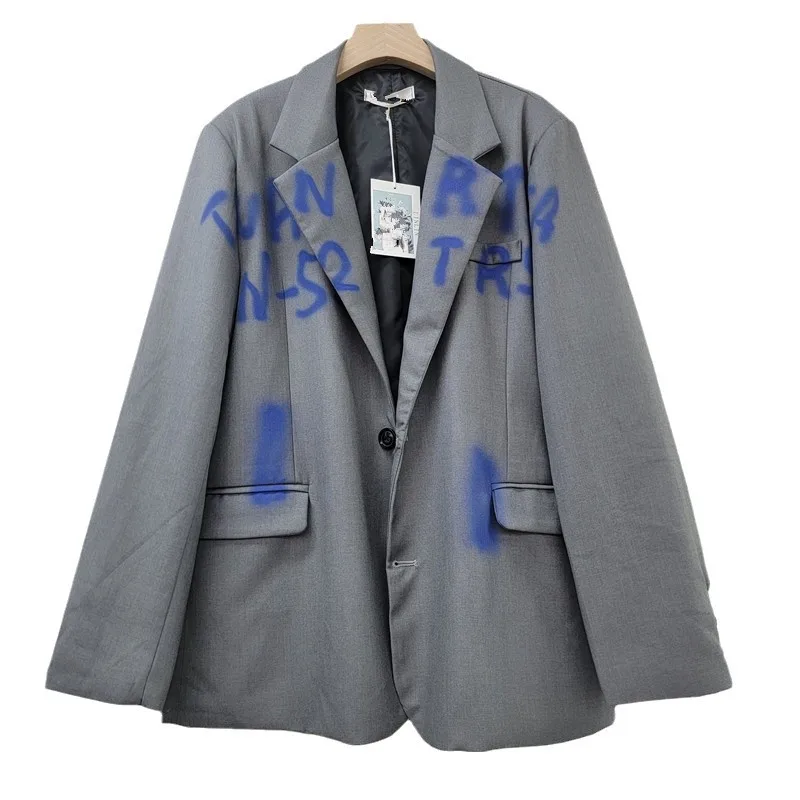 Blazers Women's 2025 New Graffiti Letter Fashion Loose Casual Tailored Coats Feminine Long Sleeve Tailored Collar Suit Jackets