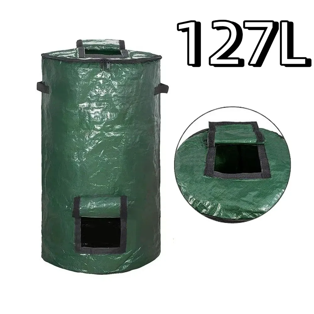Wear Resist Compost Bin Bag Sealed Zippered Lid Yard Garbage Bag Collapsible Reusable Gardening Container Fruit Kitchen Waste