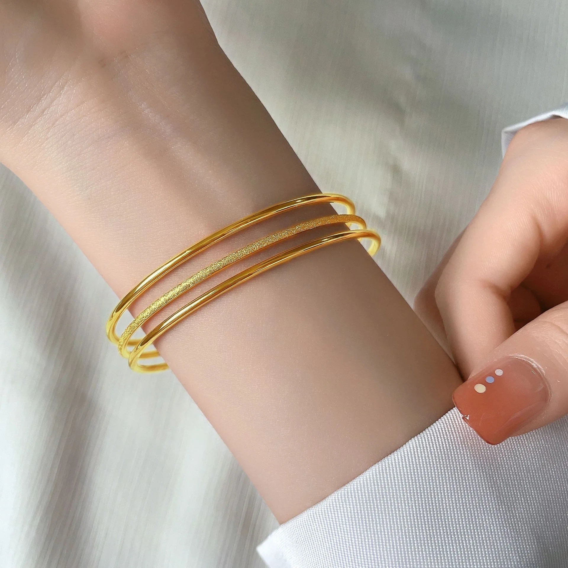 3 pcs/lot Round Circle Cuff Bangles Bracelets for Women 60/62 mm Yellow Gold Color High Quality Jewelry Accessories Gifts