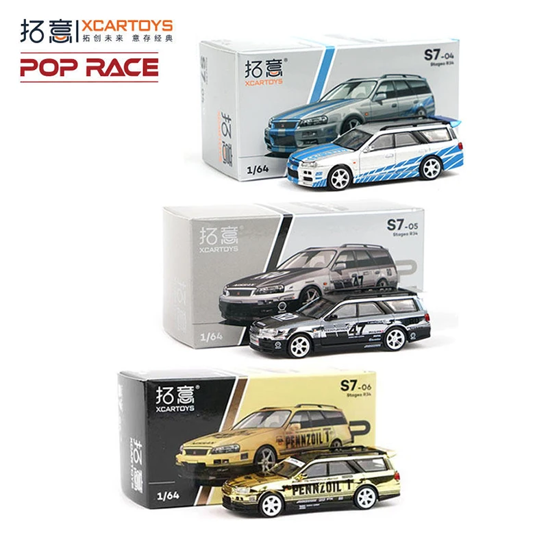 XCARTOYS POP RACE 1/64 Stagea R34 Calconic Diecast Automotive Model Ornaments Cas Toys Gift Decorations Christmas Gifts Boys