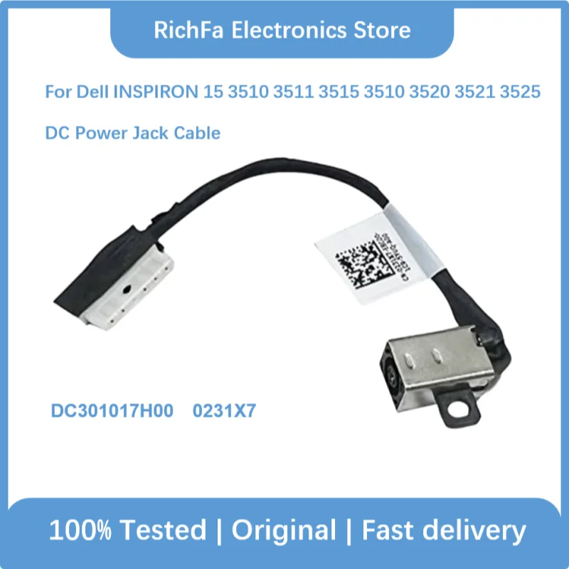 Cable de puerto de carga con enchufe de alimentación CC para Dell INSPIRON 15 3515 3510 3520 3521 3525 DC 301017 H00 0231X7