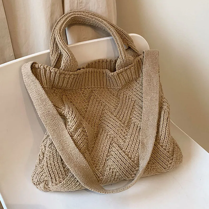 Luxury design handbags for women 2022 winter wool knitting the tote bag Fashion Shoulder Female bag Women\'s purses messenger bag