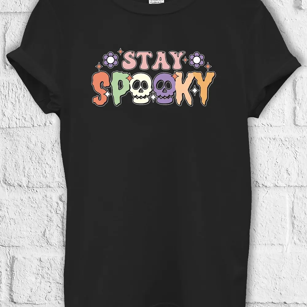 Halloween Stay Spooky Skull T Shirt Sweat Baseball Pullover Shopper Make Up Bag Baggy Boyfriend H76