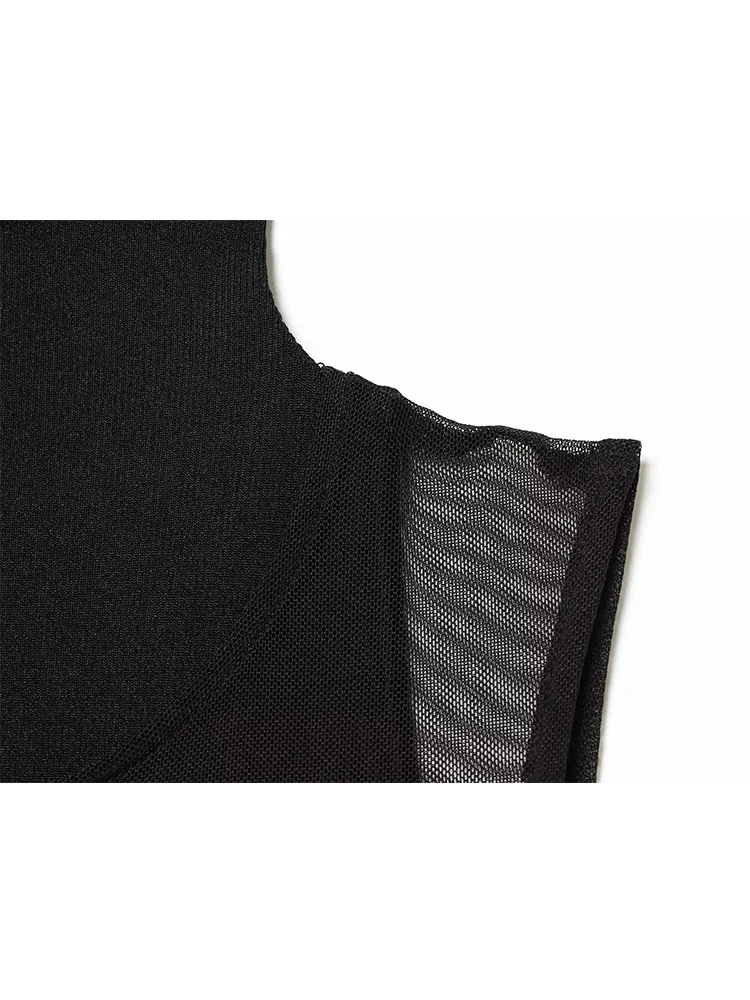 Tfmln novo vestido feminino de duas peças primavera outono gola alta sem mangas na altura do joelho streetwear fashon cor sólida vestido de duas camadas