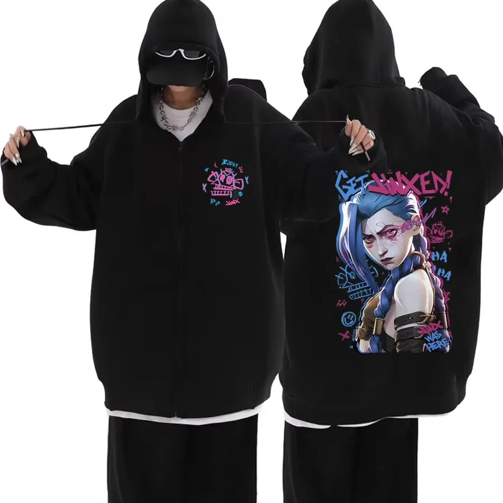 Arcane Jinx Zip Up Jackets Boom Game Lovers Graffiti Hoodies Harajuku Men Women Casual Long Sleeve Sweatshirt Hip Hop Streetwear