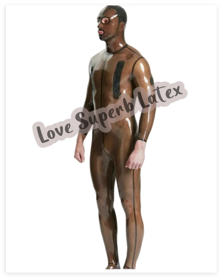 Men's Latex Full Body Catsuit พร้อม Hood ซิปด้านหลัง Latex Bodysuit ไม่รวมถุงมือหรือถุงเท้า