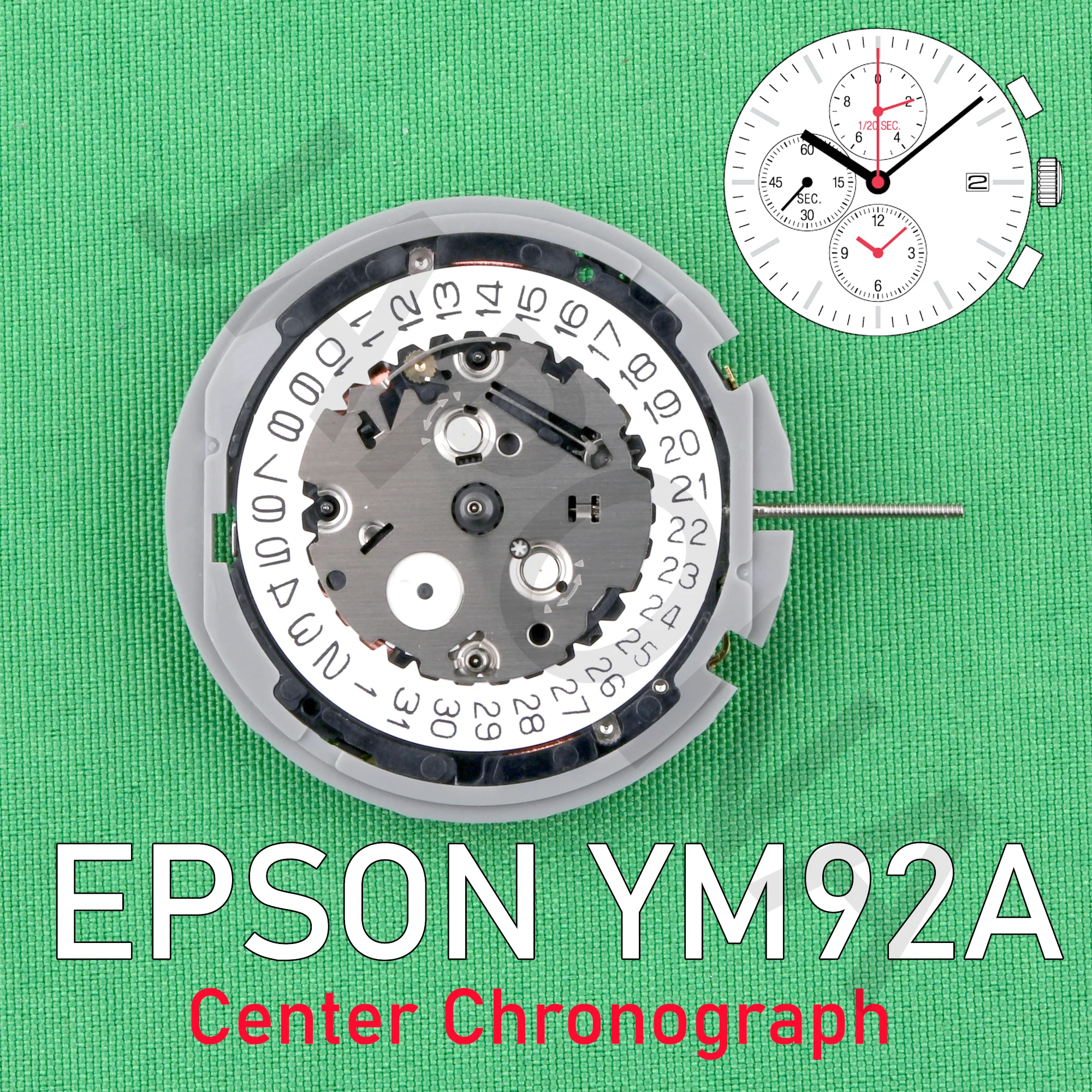 YM92 movement japan EPSON YM92A movement small hands at 6.9.12 Analog Quartz 12''' Center second Chronograph Movement