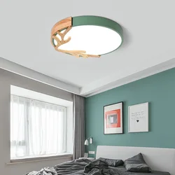 Makaron Solid Wood Circular Ceiling Light For Children's Room Light Modern And Simple Nordic Deer Horn Creative Bedroom Light