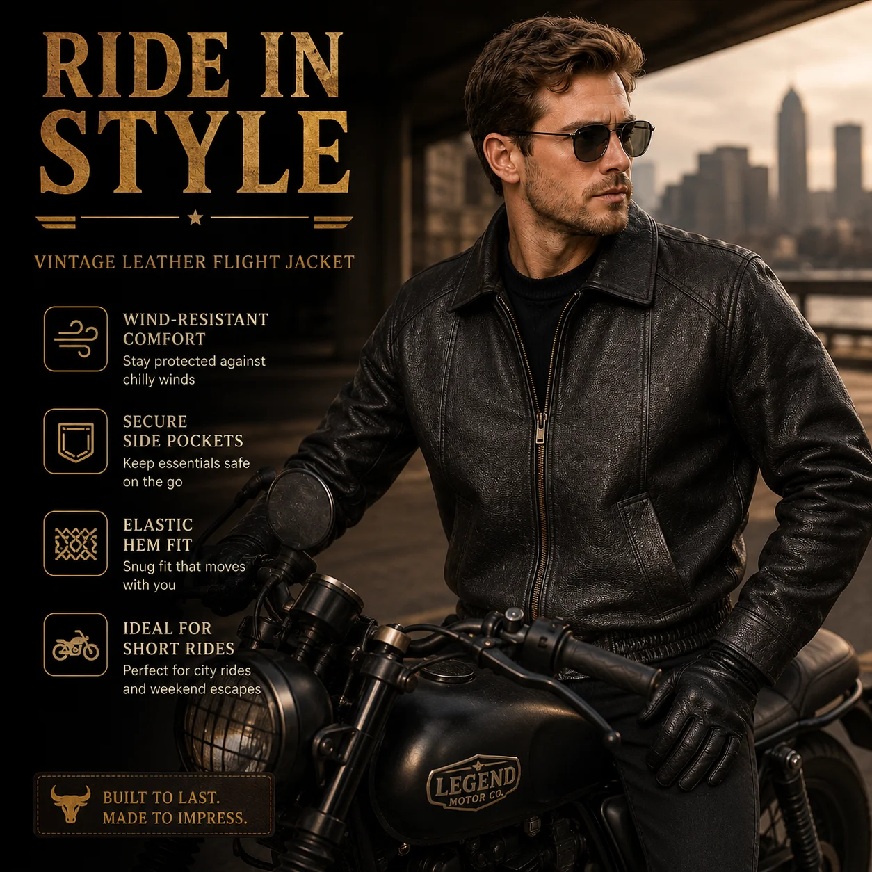 Men Vintage Cowhide Flight Leather Jacket Distressed Biker Bomber Coat Genuine Leather Casual Motorcycle Outerwear Spring Autumn - view 5