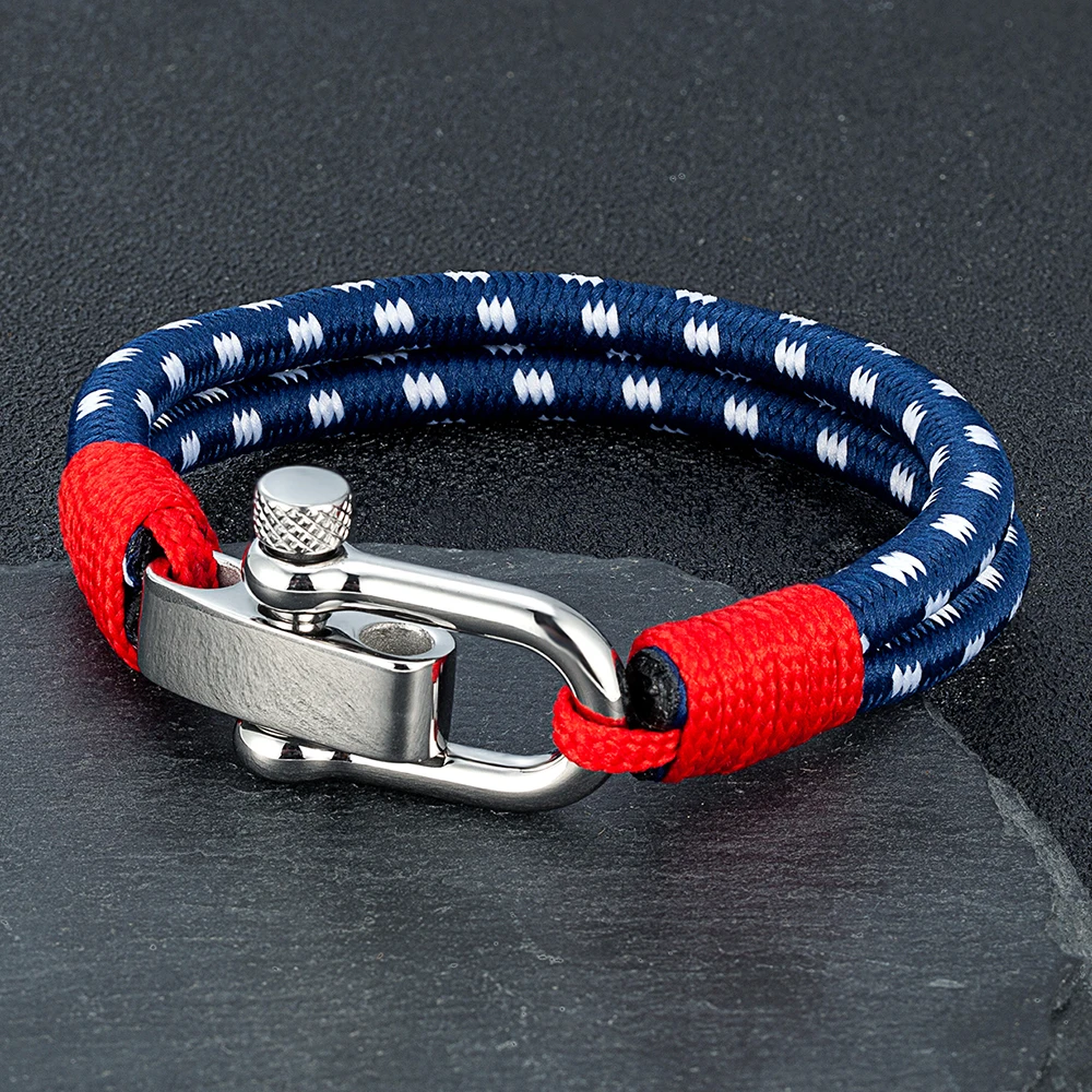 

Nautical Style Double Strand Rope With Stainless Steel Shackle Clasp Wrap Bangle Unique Sailing-Inspired Gift for Men