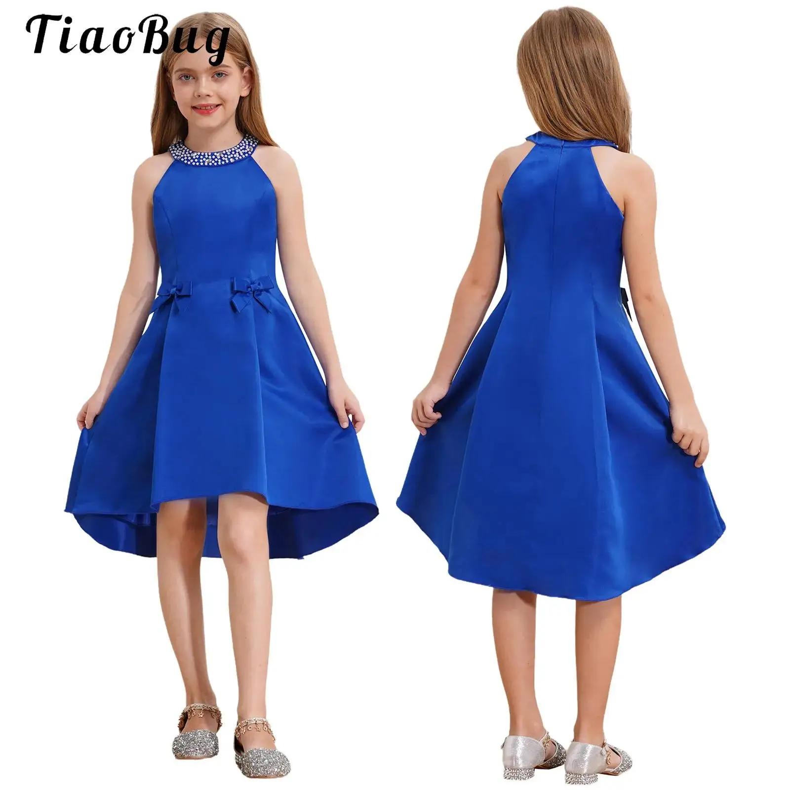 

Girls Party Dress Vintage Sleeveless Satin Festival Pageant Frocks Kids Wedding Flower Girl Bridesmaid Dresses Evening Ball Gown