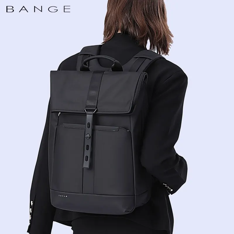 BANGE-Mochila Laptop Impermeável, Multi Compartimento, Bolsa de Viagem, Preto, Adequado para Homens e Mulheres, 15,6"