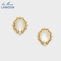 LAMOON Elegant Natrual Moonstone Earrings For Women Gemstone Stud Earring 925 Sterling Silver Gold Plated Fine Jewelry Gift