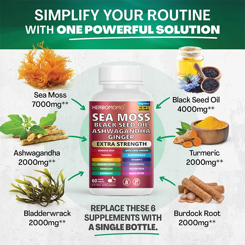 Nature Muscle Recovery and Endurance Supplement for Men and Women, Sea Moss Black Seed Oil Ashwagandha Supplement, Increase vita