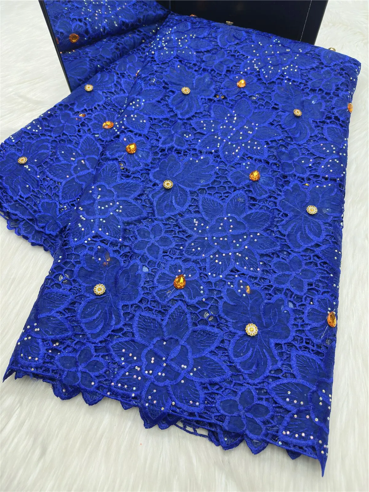 

Luxury African Guipure Cord Lace Fabrics With Rhinestone 5 Yards High Quality French Organza Lace Fabrics for Wedding 23A07