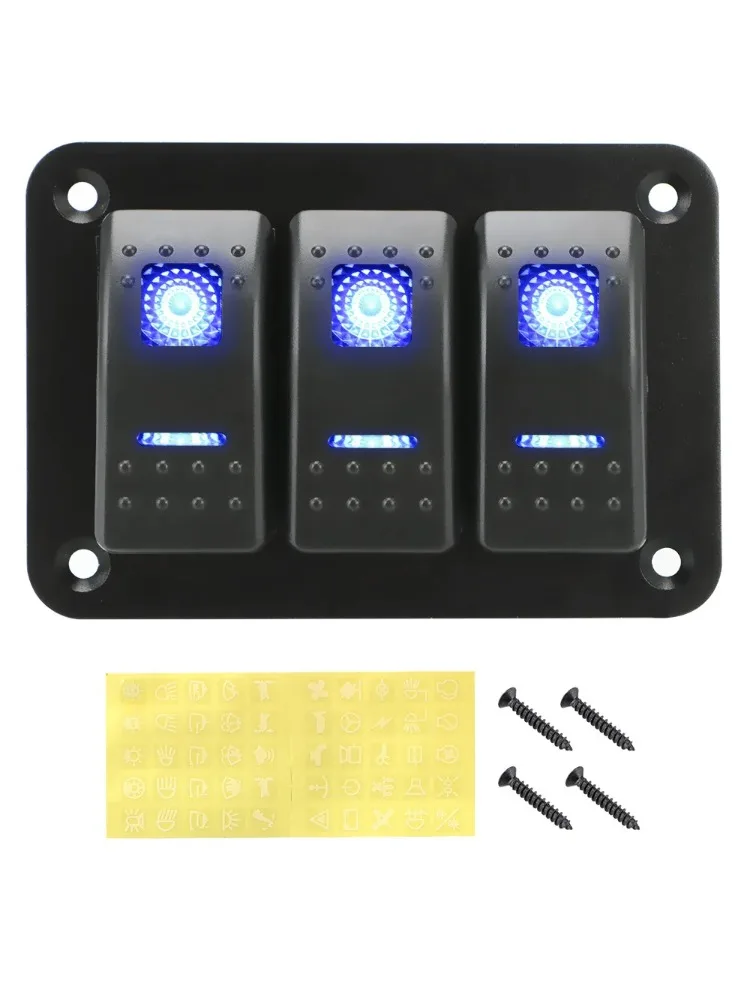 Panneau de commutation pour caravane 24V 12V, 3 boutons, bascule d'éclairage de voiture pour bateau, camion, remorque, camping-car, camping-car, accessoires pour furgone