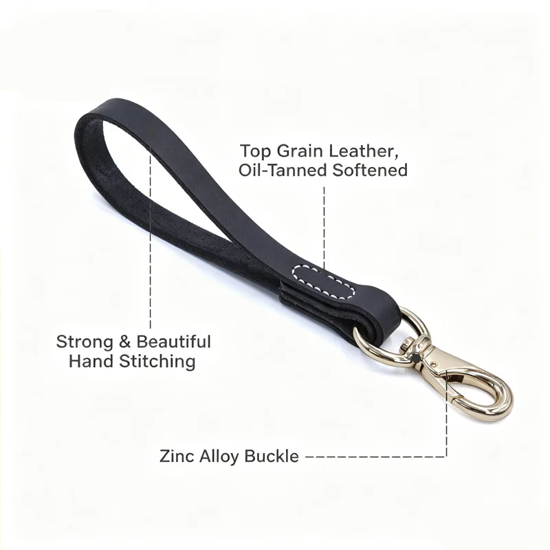 New Traffic Short Leather Dog Leash Hand Stitched Heavy Duty Pet Walking Lead One Step Close Control Training Leash for Big Dogs