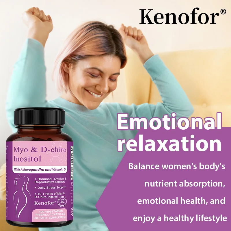 مكمل إينوسيتول للنساء، مع أشواغاندا وفيتامين د3، يدعم صحة الأعصاب، صحة المرأة، 120 كبسولة