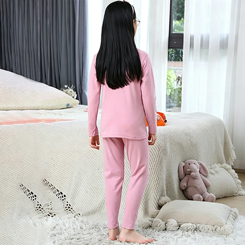 3-14 Years Kids Thermal Underwear 2-Piece Set Dolphin Print Double-Sided Fleece Top + Pants Boys Girls Autumn Winter Homewear view 5