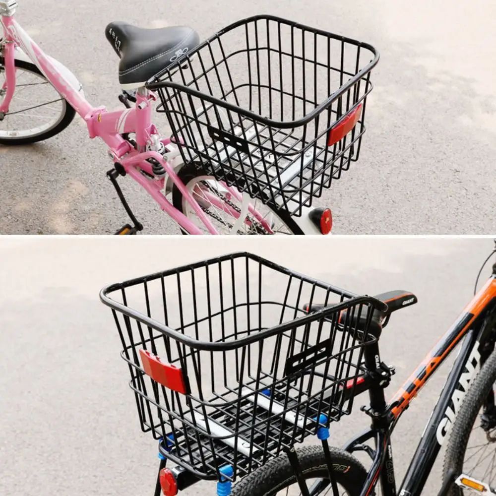 Easy To Install Bicycle Rear Basket Fixed Durable Adjustable Bike Rear Basket Black/Silver Metal Mountain Bike Basket