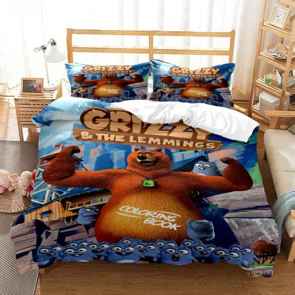 Grizzly The Lemmings Cartoon Anime Duvet Cover Comforter Bedding Set Soft Quilt Cover And Pillowcases Single/Double/Queen/King