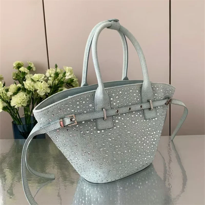 

Denim Vegetable Basket Bag High Quality Shining Crystal Handbag Ladies Fashion Tote Shoulder Crossbody Bag Women New 2025