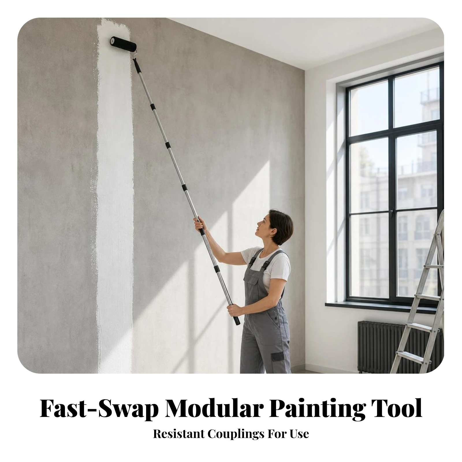 Paint Roller with Extension Pole Latex-Compatible Paint Roller Frame Wall Painting Tool Lintfiber-Release Quick Assembly