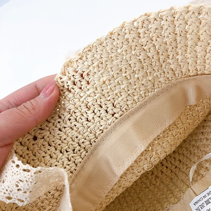 Baby Hat Summer Straw Baby Girl Cap Fashion Lace Bow Beach Children Panama Hat Princess Baby Hats and Caps Kids Hats image 6