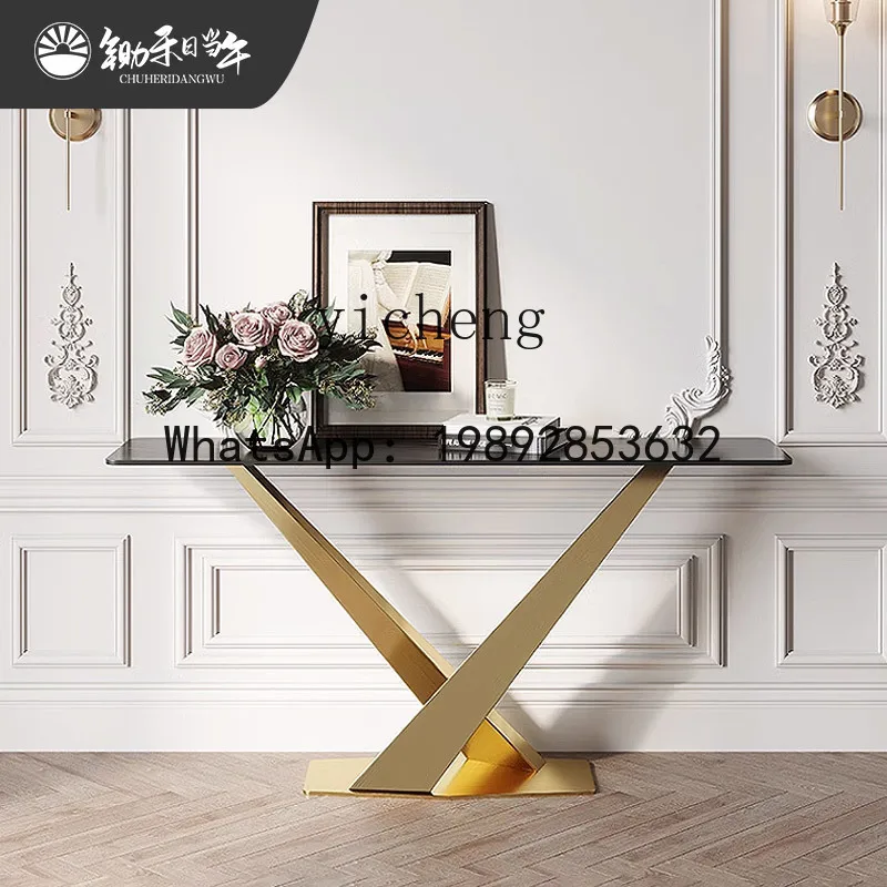 FZ Light Luxury Stainless Steel Rock Slab Entrance Table End View Table Corridor Wall Decorative Cabinet