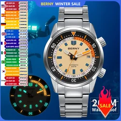 BERNY Automatic Diving Watches for Men 20AMT Super Luminous Mechanical Men's Diver Watch Sapphire Full Stainless Steel Dive