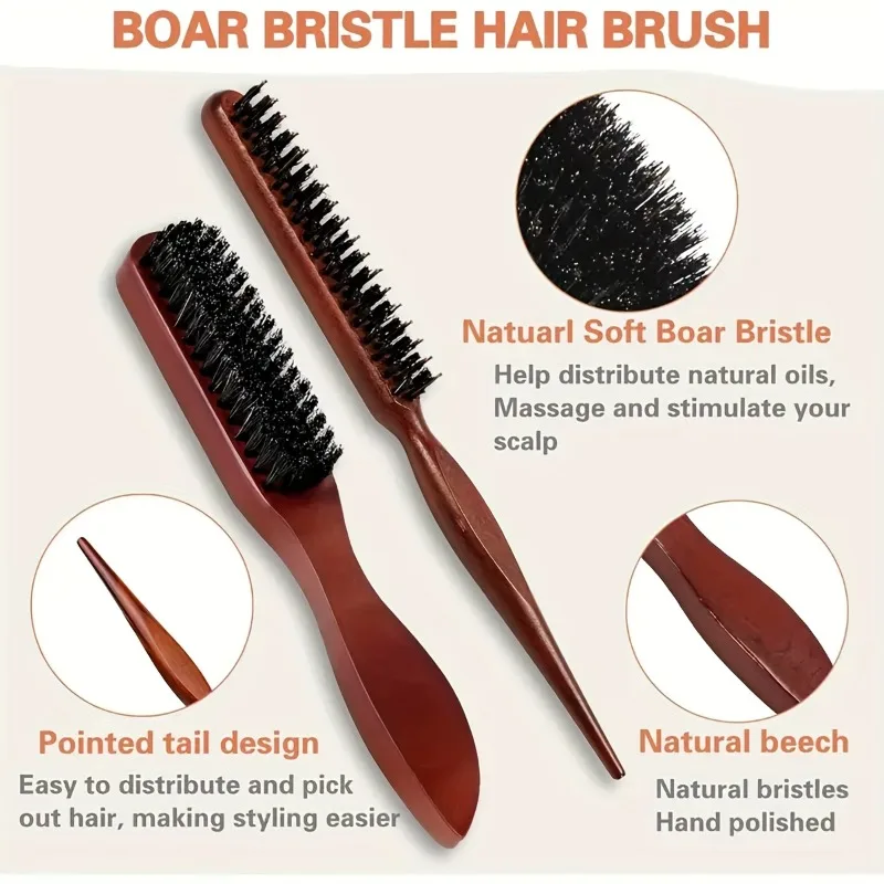 WANMEI 1/2pcs Premium Hairbrush with Wooden Handle-Reduces Frizz and Static- Scalp Massage Brush Set for All Hair Types