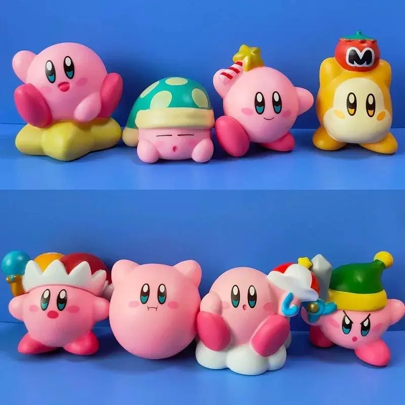 8pcs Anime Games Kirby Action Figures Toys Pink Cartoon Kawaii Kirby PVC Cute Figure Action Toy Christmas Gift for Children