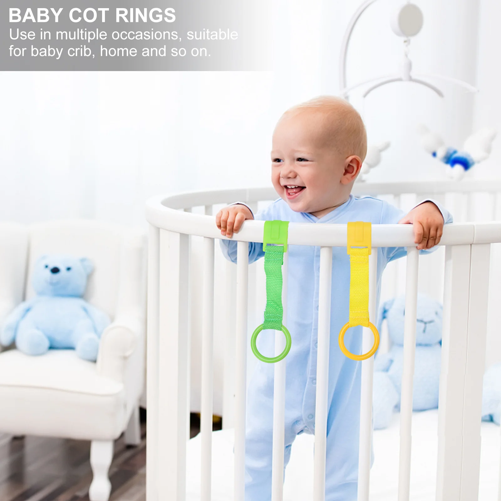 4 قطع من حلقات سحب الأطفال ذات حواف ناعمة وقبضة مريحة وسرير تدريب على المشي وسرير الأطفال وحلقة يد للأطفال الصغار #1