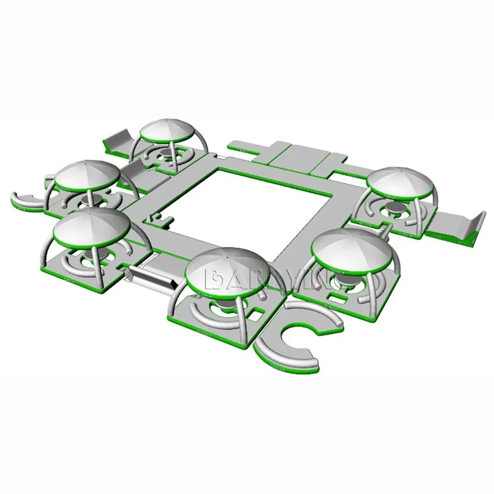 منصة خشب الساج القابلة للنفخ بغرز متدلية على شكل قارب جزيرة عائمة يحافظ على طوف رصيف عائم مع سلم لليخوت