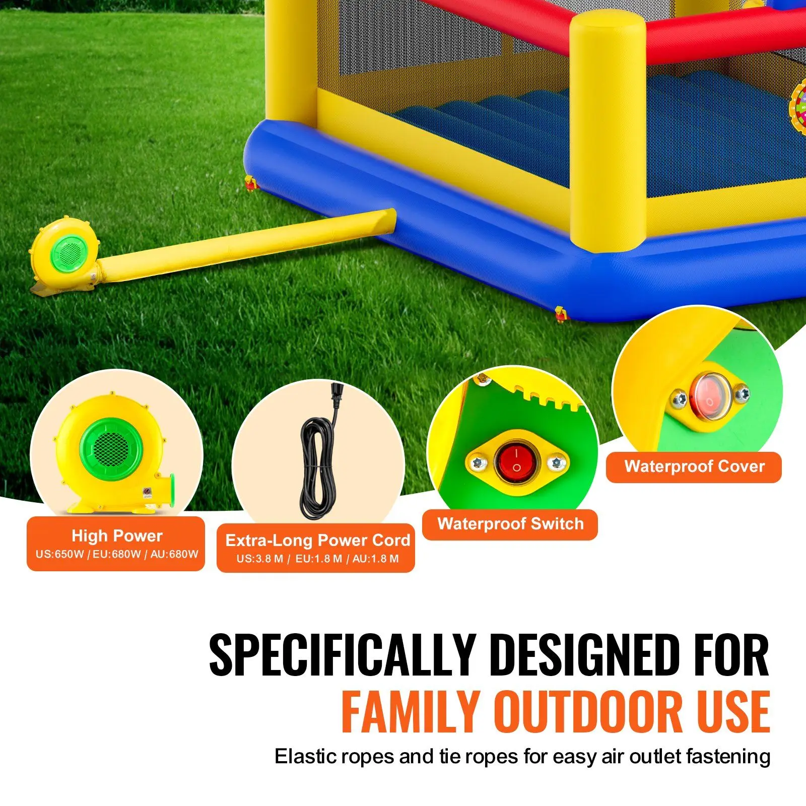 Inflatable Bounce House, Outdoor High Quality Playhouse Trampoline, Jumping Bouncer with Blower, Slide, and Storage Bag