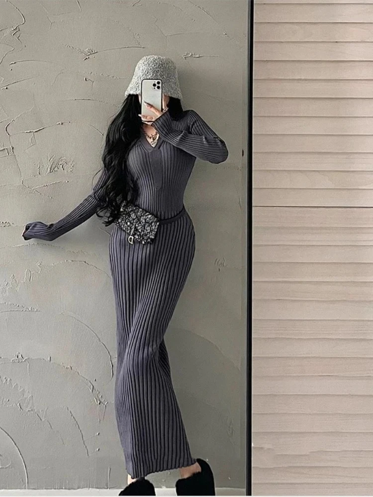 Party Prom Maxi Bodycon Female Knit Dress Black Chic and Elegant Pretty Korean Fashion Loose Trendy 2025 Women's Crochet Dresses