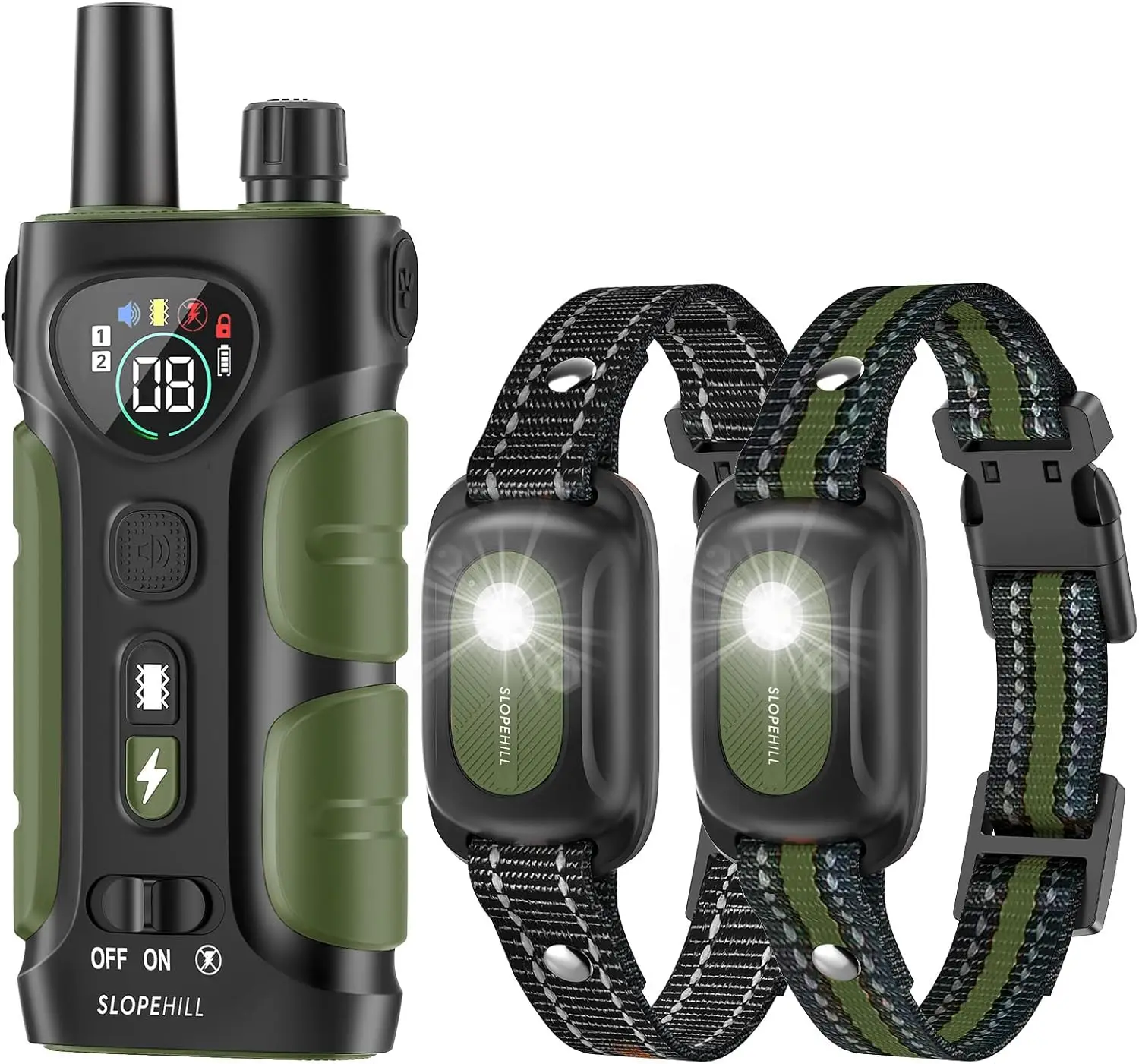 

Dog Shock Collar 4200FT Remote IPX8 Waterproof E-Collar with Beep Vibration Shock Flashing Light 2PCS Green