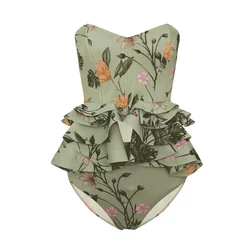 Ruffled Floral Print Split Swimsuit Bikini 2023 Woman Feminino Beach Wear Designer Fashion Pieces for Elegance Luxury Slim Fit