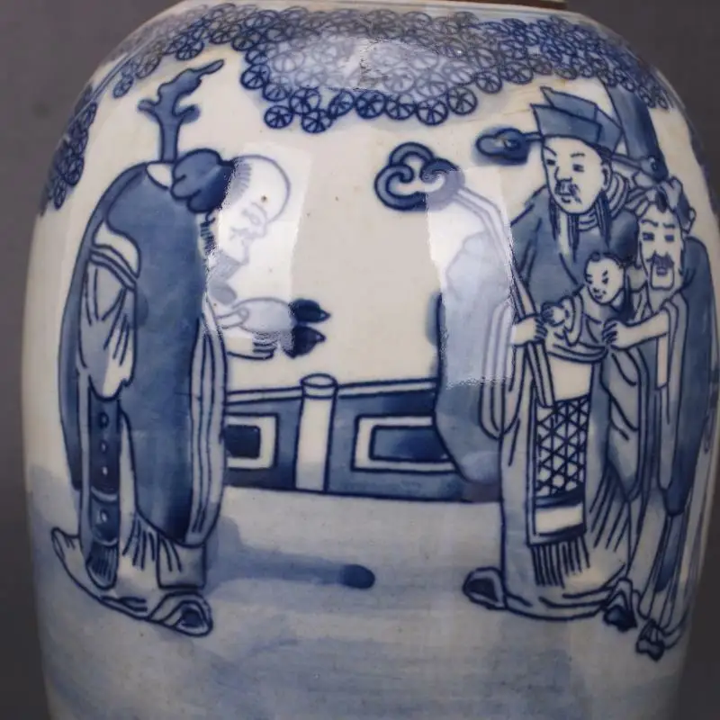 Chinese Blue and White Porcelain Jar Figure Painting Pot 8.30 inch