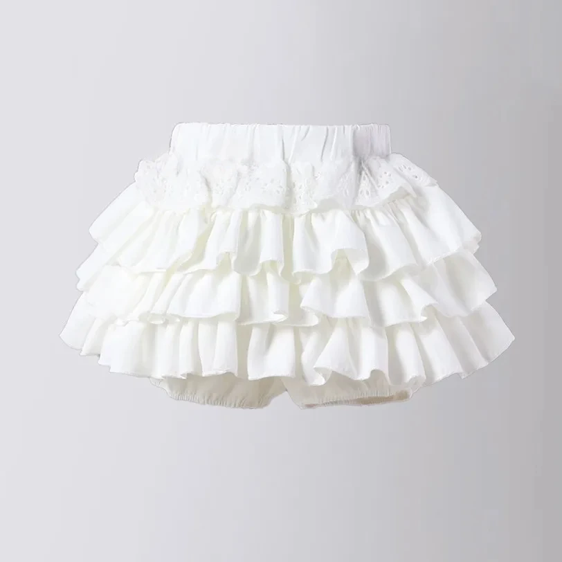 Sweet Ruffles White Skirt for Girls Summer 2024 New Bows Ballet Style High Waist Thin Short Skirt 2 To 13 Years Kids Dance Tutu