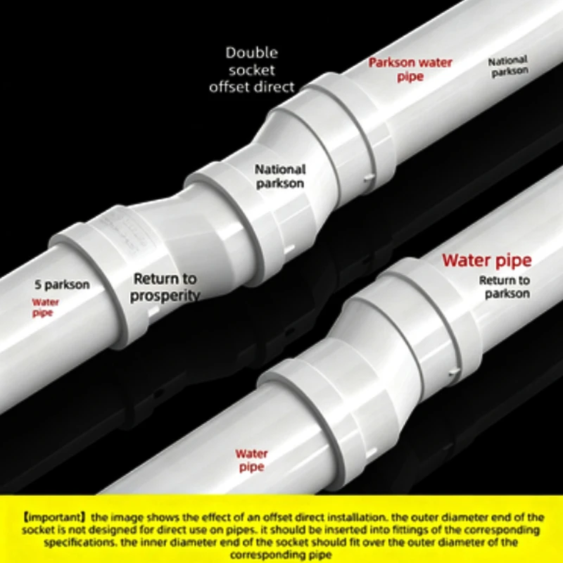 PVC Offset Direct 50/75/110mm Sewer Pipe Fittings Straight Elbow Single/Double Socket Coupling